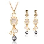 Alloy Necklace Set 18K Gold Pearl Earring Set
