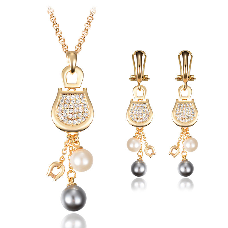 Alloy Necklace Set 18K Gold Pearl Earring Set