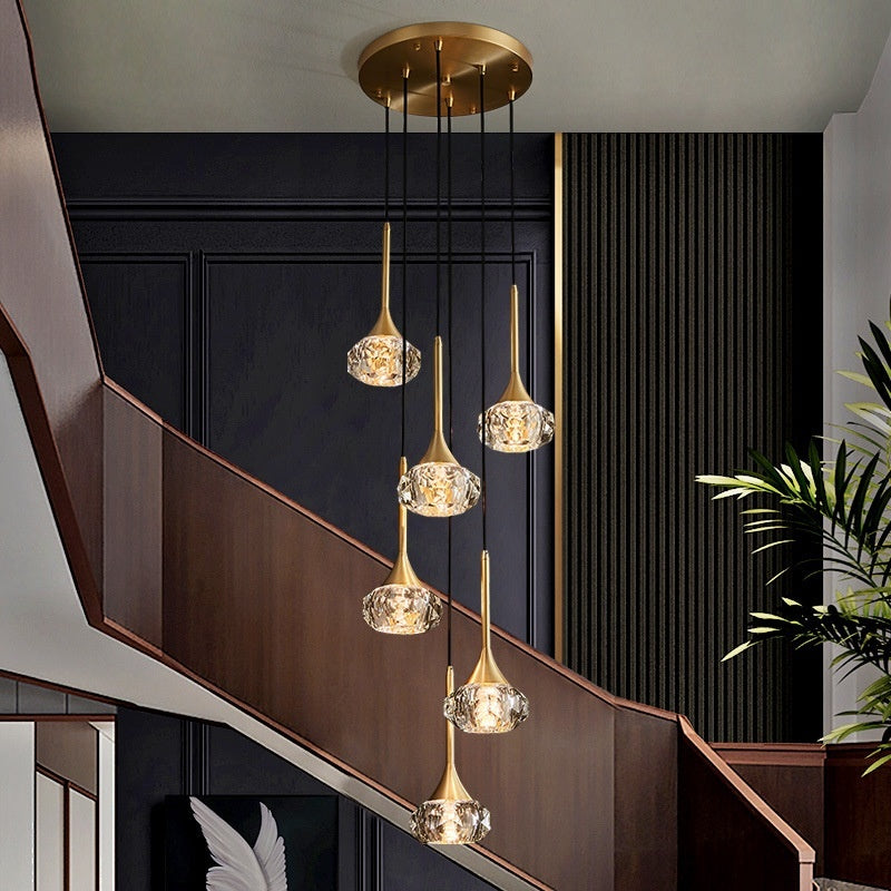 Copper Rotating Stairs Simple Modern Light Luxury Crystal Chandelier