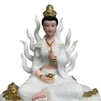 Nine Tail Female Fox Solid White Jade Home Worship Statue