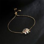 Dripping Zircon Elephant Charm Gold Bracelet Pull Adjustable