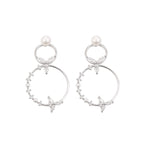 New 925 Sterling Silver Double Circle Pearl Drop Earrings For Women Fashion Elegant Gold Mosaic Zircon Earing Fashion Jewelry