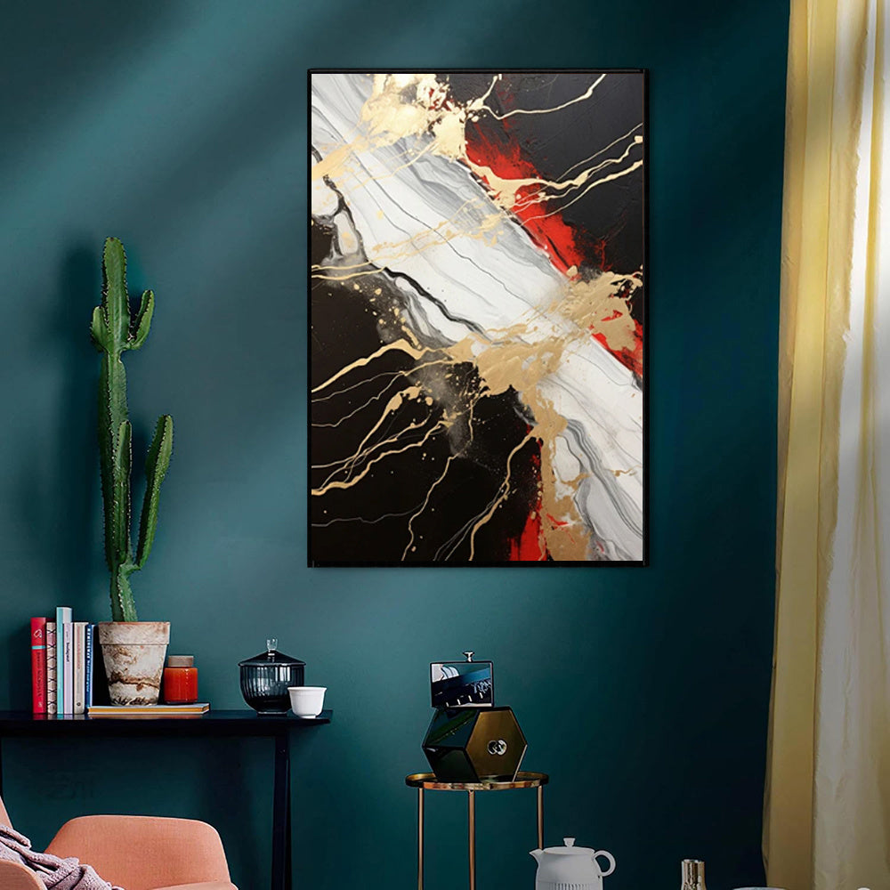 Vintage Gold Black Red Abstract Handmade Oil Painting Original Decoration Living Room Contemporary Home Decor Wall Art