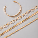Exaggerated And Minimalist Gold Thick Chain Bracelet Set Of Four Pieces